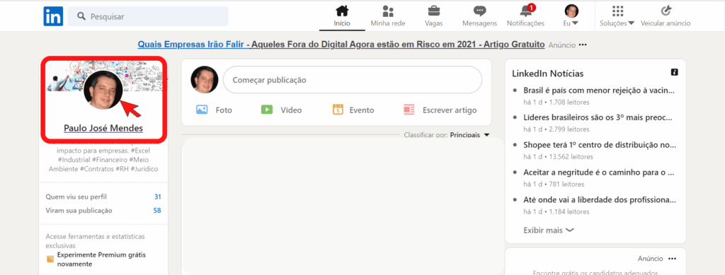 Exemplo de como inserir certificado no Linkedin