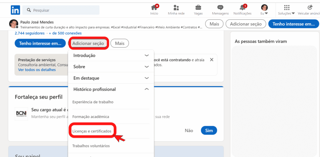 Adicionando certificado no Linkedin
