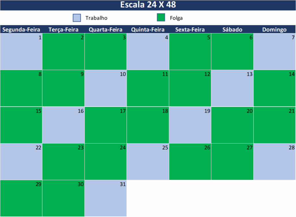 Calendário mensal de escala 24 x 48
