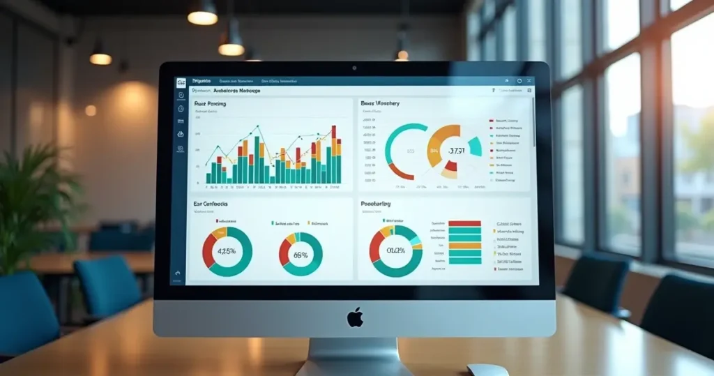 Controle de indicadores de contratos corporativos por dashboard no computador