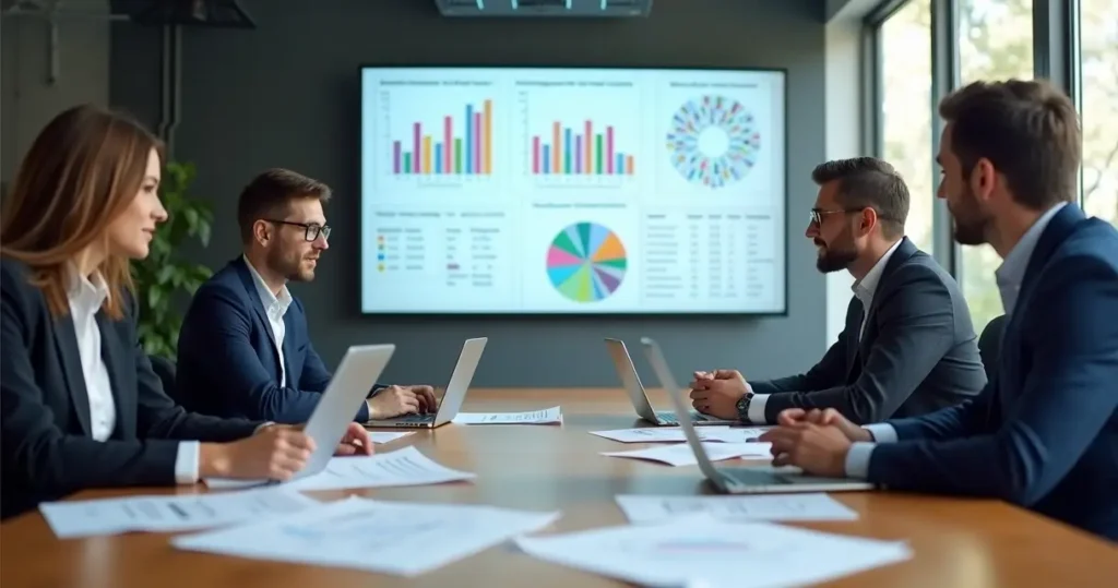 Reunião no escritório da empresa para avaliação dos contratos