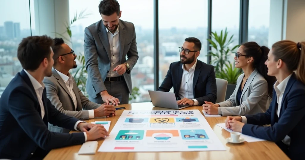Equipe de RH discutindo sobre os benefícios a serem oferecidos pela empresa.