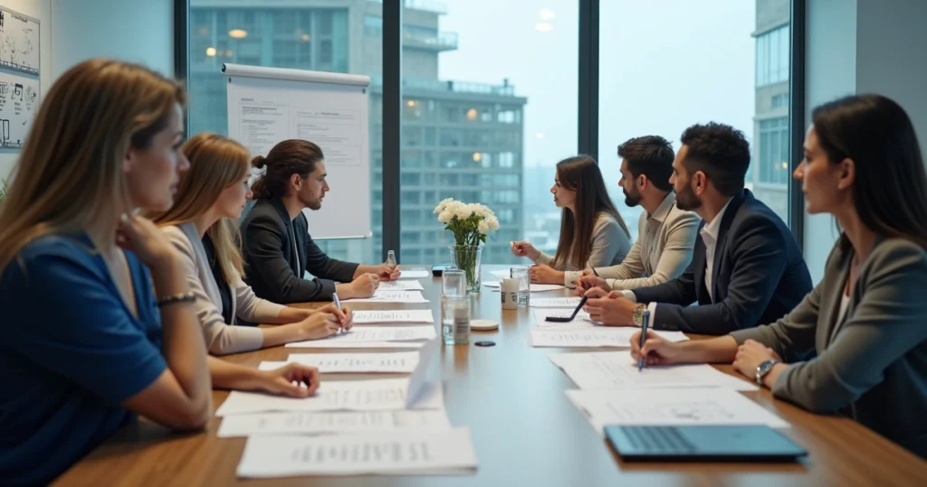 Equipe de compliance em reunião para recebimento de denúncia