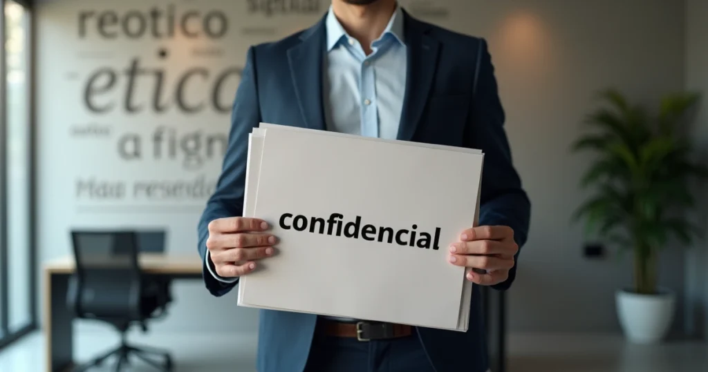 Funcionário segurando uma pasta confidencial