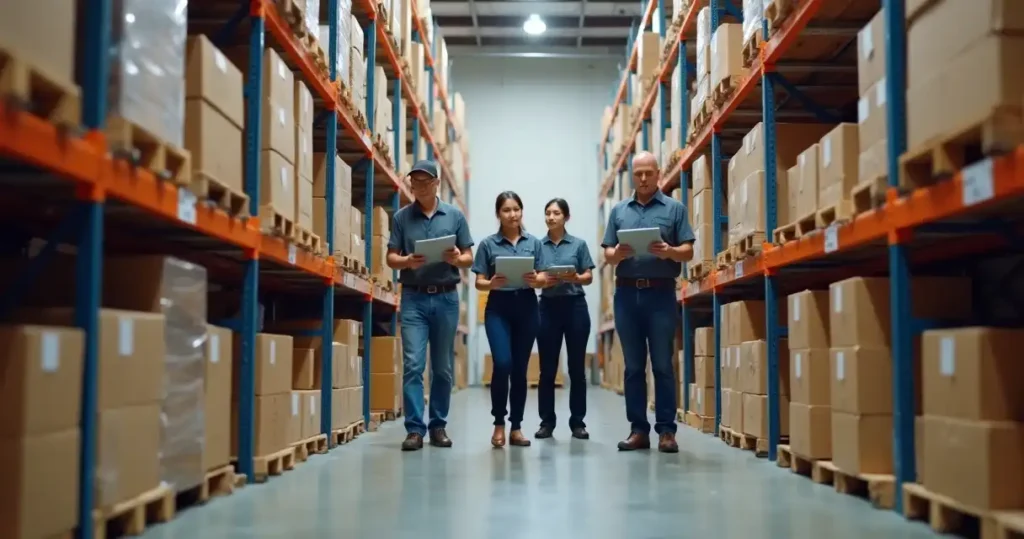 Colaboradores realizando a contagem do inventário rotativo